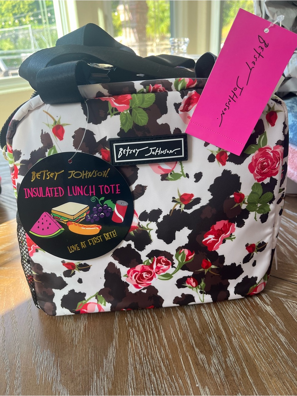 Betsey Johnson Red Pink Roses Insulated Lunch Tote Bag